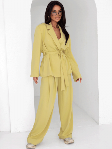 Elegancka marynarka z wiązaniem ADELL - oliwkowa