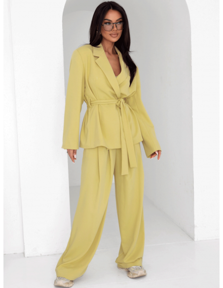 Elegancka marynarka z wiązaniem ADELL - oliwkowa