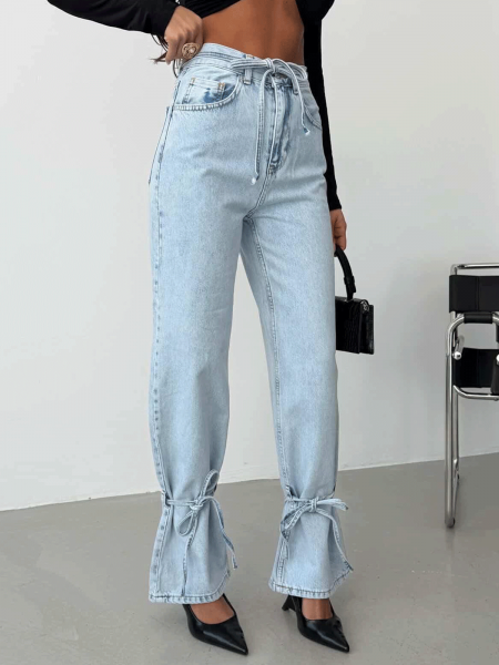 Spodnie jeansy z wiązaniem przy nogawkach HAILEE - jasny jeans