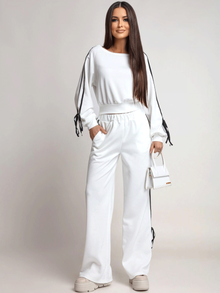 Komplet dresowy z szerokimi spodniami SHYLA - biały