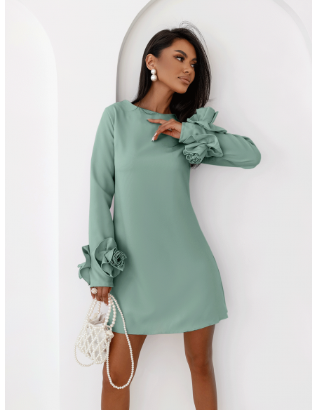 Sukienka trapezowa z ozdobnymi rękawami MANITA - matcha