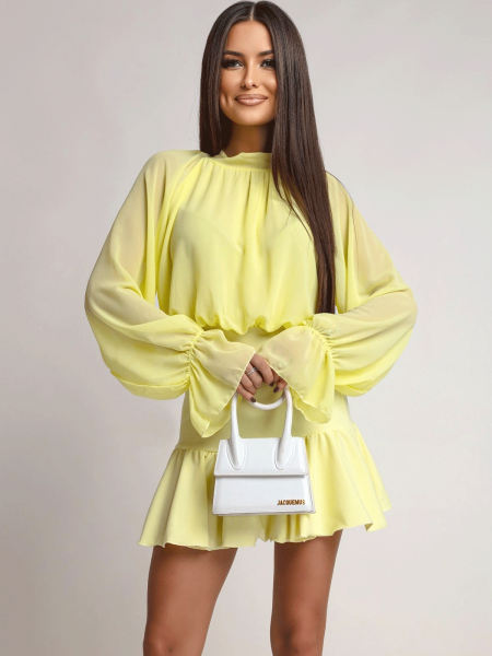 Stylowa sukienki mini z falbaną REENIE - cytrynowa