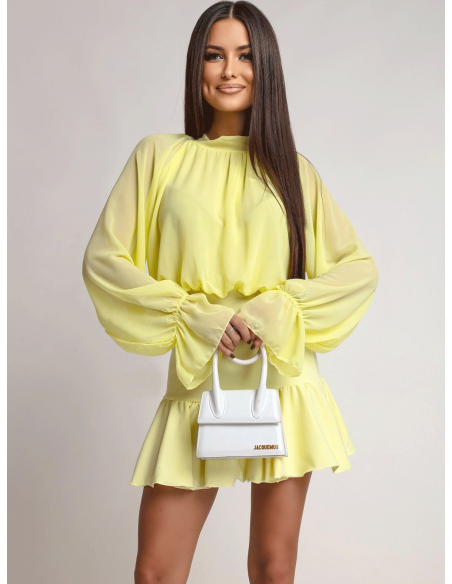 Stylowa sukienki mini z falbaną REENIE - cytrynowa