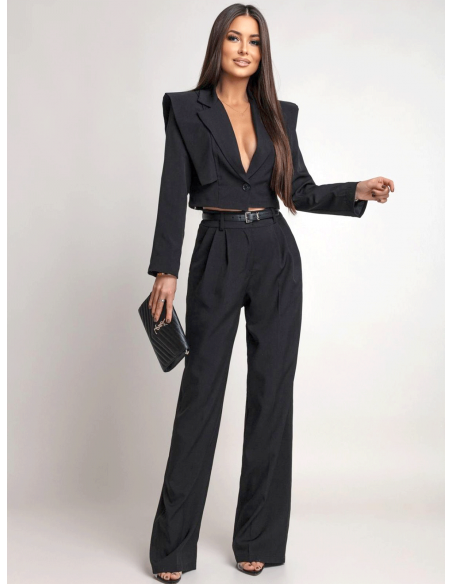 Stylowy garnitur z szerokimi spodniami ALEAH - czarny