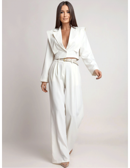 Stylowy garnitur z szerokimi spodniami ALEAH - ecru