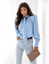 Bluzka koszulowa z wiązaniem FENZA - błękitna