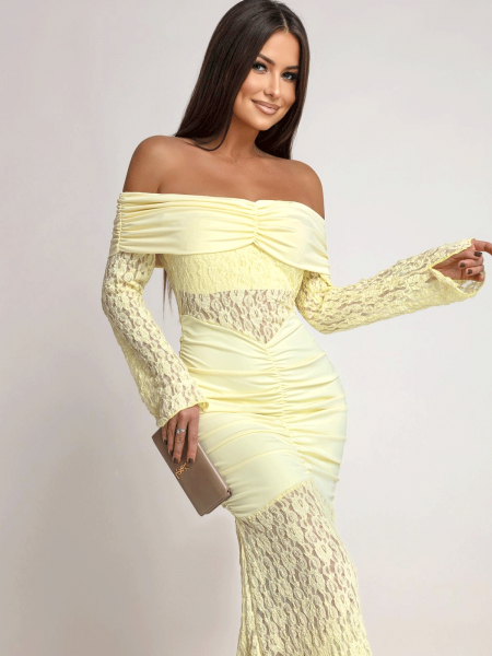 Sukienka maxi z odkrytymi ramionami SANTORIA - cytrynowa 2