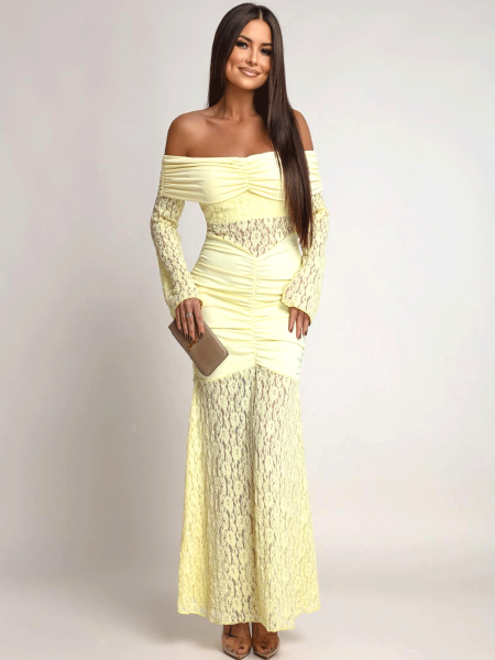 Sukienka maxi z odkrytymi ramionami SANTORIA - cytrynowa