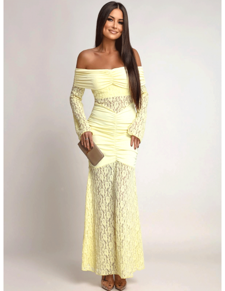 Sukienka maxi z odkrytymi ramionami SANTORIA - cytrynowa