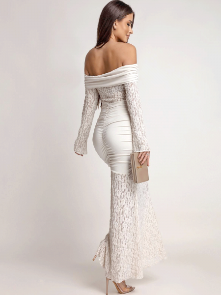 Sukienka maxi z odkrytymi ramionami SANTORIA - beżowa 2