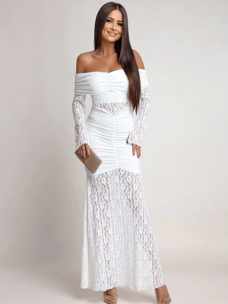 Sukienka maxi z odkrytymi ramionami SANTORIA - biała