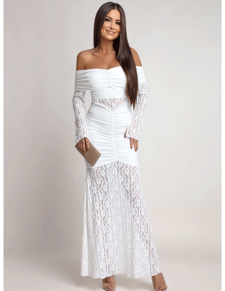 Sukienka maxi z odkrytymi ramionami SANTORIA - biała