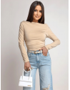 Dopasowana bluzka z asymetrycznym dołem ILIANA -  beżowa