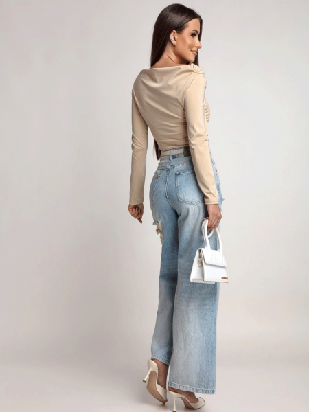 Dopasowana bluzka z asymetrycznym dołem ILIANA -  beżowa 2