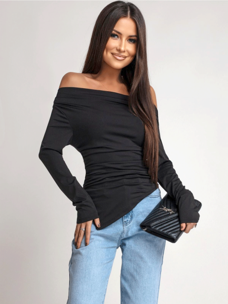 Dopasowana bluzka z asymetrycznym dołem ILIANA - czarna