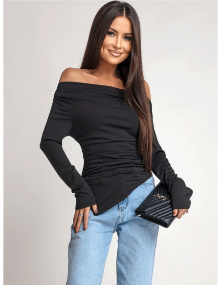 Dopasowana bluzka z asymetrycznym dołem ILIANA - czarna