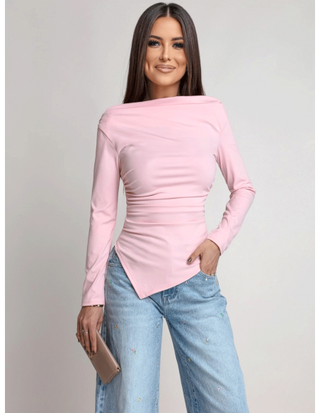 Dopasowana bluzka z asymetrycznym dołem ILIANA - pudrowy róż