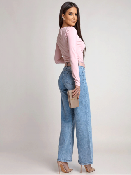 Dopasowana bluzka z asymetrycznym dołem ILIANA - pudrowy róż 2