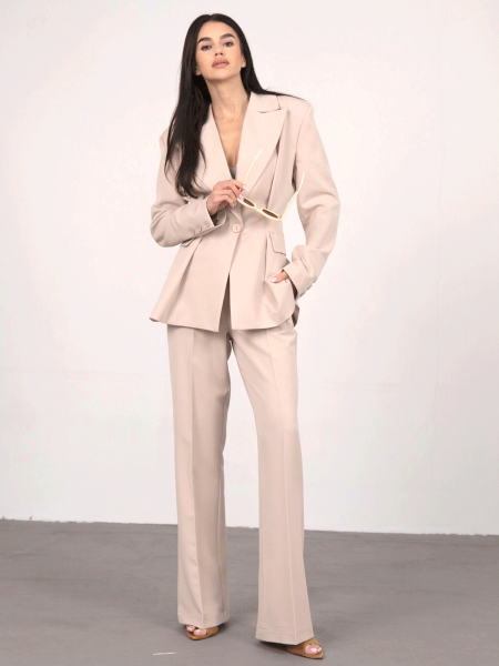 Eleganckie spodnie z kantem z wiskozy  EMILEE - jasny beż