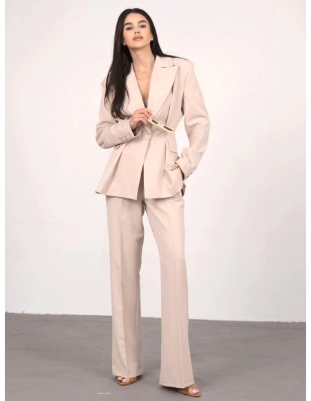 Eleganckie spodnie z kantem z wiskozy  EMILEE - jasny beż