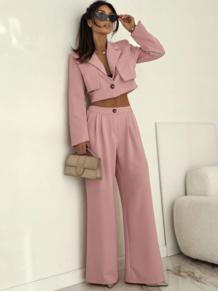 Komplet krótka marynarka i szerokie spodnie LANEY - brudny róż 2