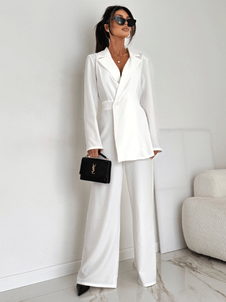 Elegancki kombinezon z szerokimi nogawkami ZIJON - biały