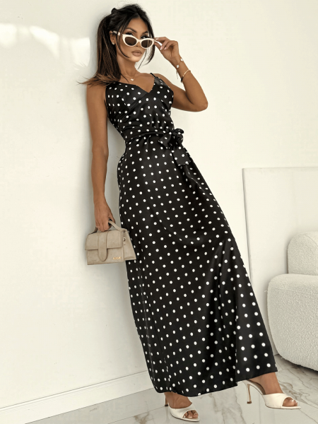 Satynowa sukienka maxi na ramiączkach ALANNA - czarna