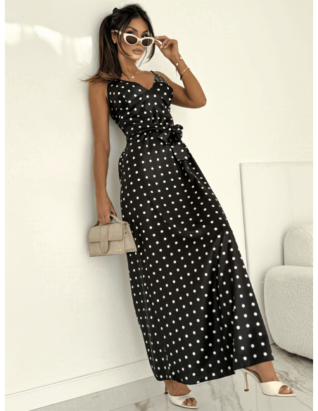 Satynowa sukienka maxi na ramiączkach ALANNA - czarna