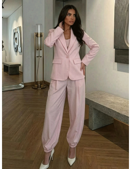 Elegancki komplet marynarka i spodnie VIVIENNE - pudrowy róż