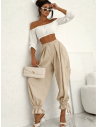Modne spodnie z ściągaczami i kieszeniami TRUDI - beżowe