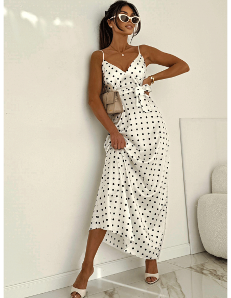 Satynowa sukienka maxi na ramiączkach ALANNA - biała