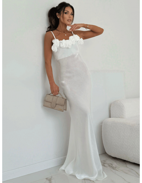 Wiskozowa sukienka maxi z różami PAITYN - biała