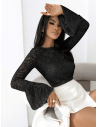 Koronkowa bluzka z falbaną na rękawie HADJA - czarna