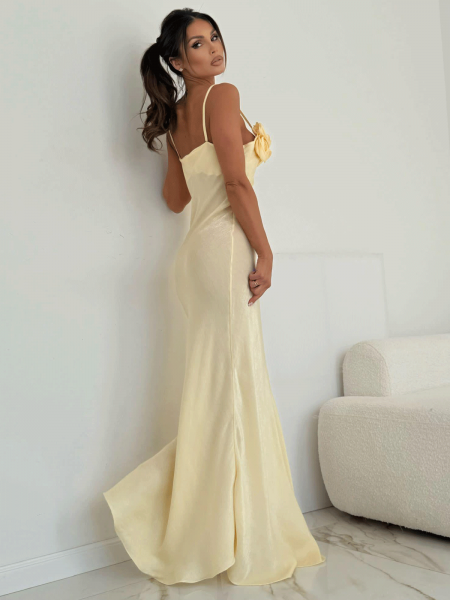 Wiskozowa sukienka maxi z różami PAITYN - cytrynowa 2