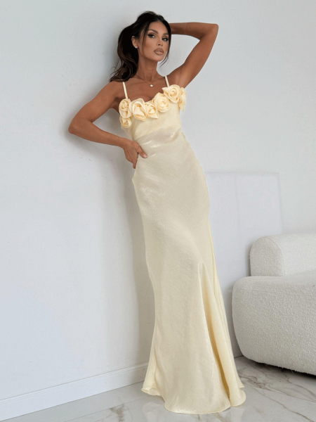 Wiskozowa sukienka maxi z różami PAITYN - cytrynowa