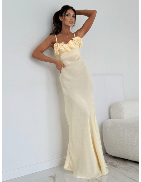 Wiskozowa sukienka maxi z różami PAITYN - cytrynowa