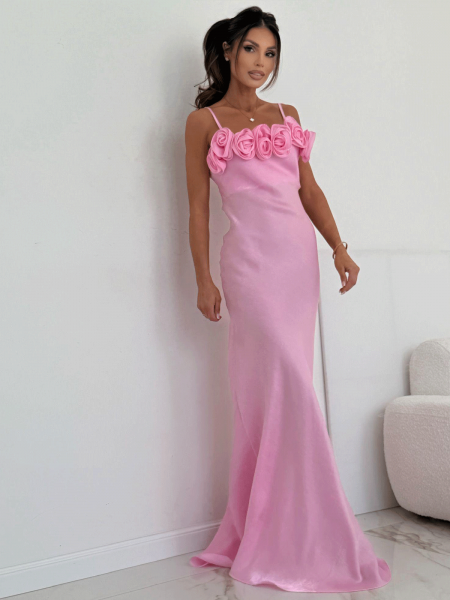 Wiskozowa sukienka maxi z różami PAITYN - różowa