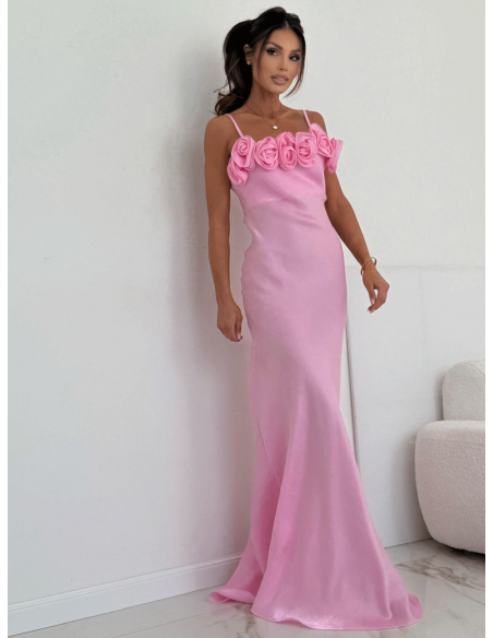 Wiskozowa sukienka maxi z różami PAITYN - różowa