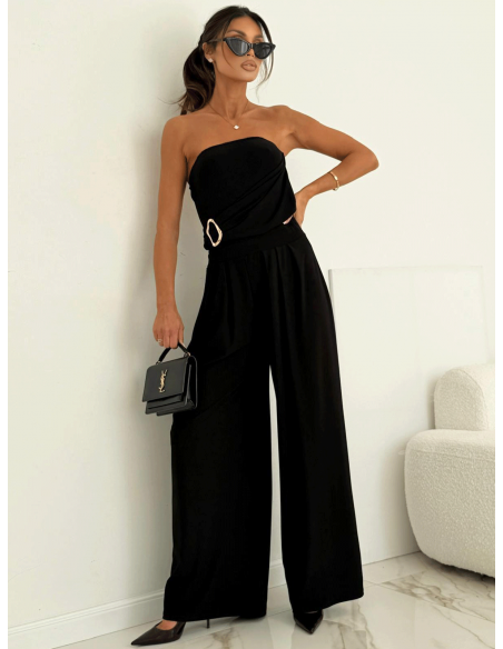 Wiskozowy kombinezon z odkrytymi ramionami RHIAN - czarny