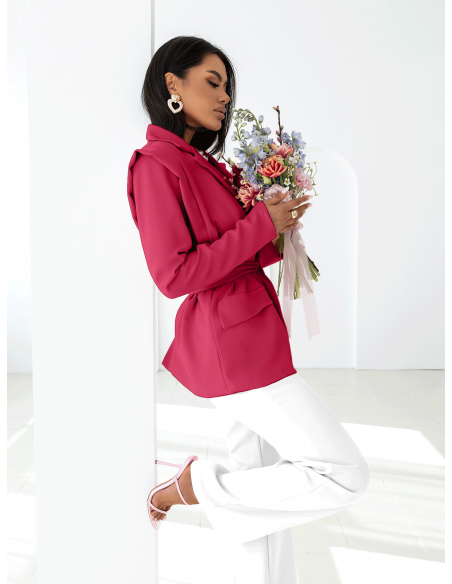 Elegancka długa marynarka z wiązaniem ARSJA - fuksjowa