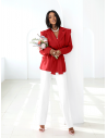 Elegancka długa marynarka z wiązaniem ARSJA - czerwona
