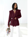 Elegancka długa marynarka z wiązaniem ARSJA - bordowa