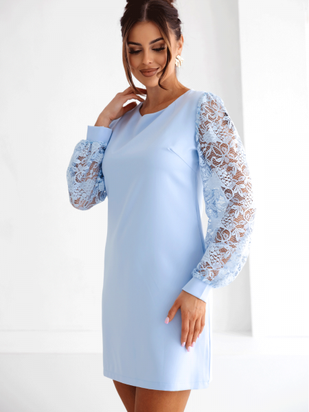 Sukienka mini z koronkowymi rękawami RHONDA - błękitna