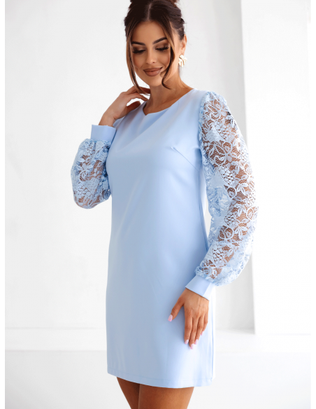 Sukienka mini z koronkowymi rękawami RHONDA - błękitna