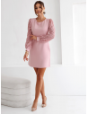 Sukienka mini z koronkowymi rękawami RHONDA - brudny róż