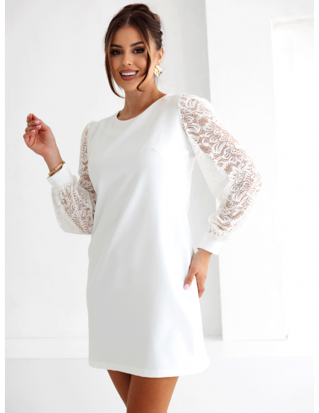 Sukienka mini z koronkowymi rękawami RHONDA - biała