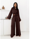 Satynowy komplet z szerokimi spodniami TAITHI - czekoladowy