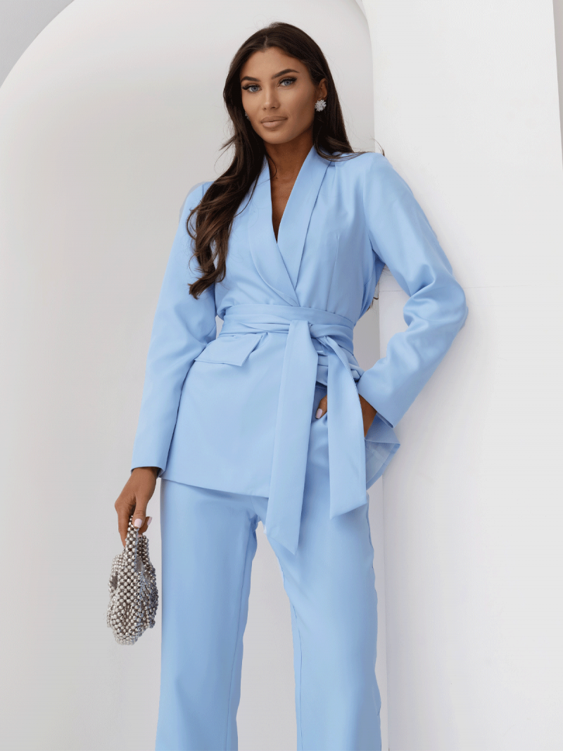 Garnitur marynarka i proste spodnie NIRALI - błękitny