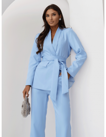 Garnitur marynarka i proste spodnie NIRALI - błękitny