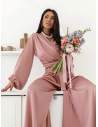 Satynowy komplet z szerokimi spodniami TAITHI - brudny róż